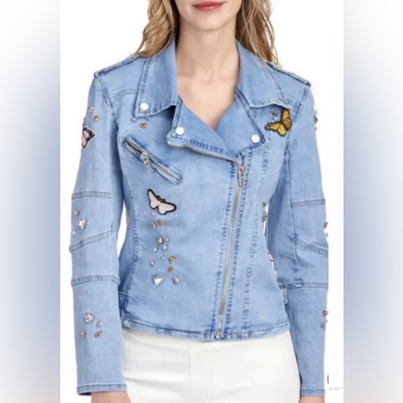 Light Blue Denim Jacket with Sequin Butterfly Back - Picture 2 of 10